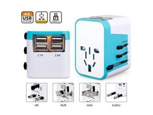 All in One Universal International Plug Adapter 4USB Ports World Travel AC Power Charger US UK AU EU - Blue All in One Universal International Plug Adapter 4USB Ports World Travel AC Power Charger US UK AU EU - Blue