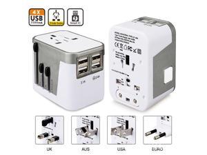 All in One Universal International Plug Adapter 4USB Ports World Travel AC Power Charger US UK AU EU - Silver (silver) All in One Universal International Plug Adapter 4USB Ports World Travel AC Power Charger US UK AU EU - Silver (silver)