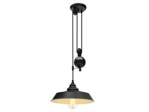 OuShu 【KingSo】Adjustable Rustic Pulley Pendant Light Industrial Black Ceiling Hanging Light Indoor Island Lamp -
