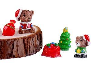 DIY Micro Landscape Little Bear Ornament Xmas Tree Figurines Decoration Cute Christmas Theme Resin Mini Fairy Garden Decoration5pcs