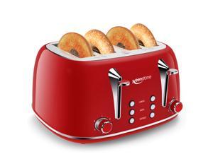 Keenstone Toasters 4 Slice, Retro Stainless Steel Bagel Toaster with Wide Slots, Red