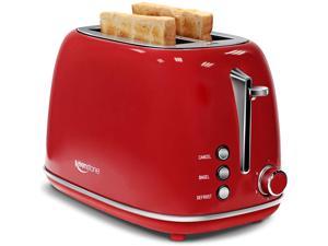Keenstone Toaster 2 Slice Stainless Steel Retro Toaster with Bagel Function, Wide Slots, Crumb Tray, Red
