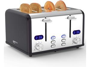Keenstone Toaster 4 Slice , Retro Bagel Toasters with Timer, Wide Slot, Crumb Tray, Brushed Stainless Steel