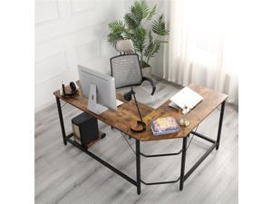 L-Shaped Game Desk, Corner Computer Desk PC Laptop Gaming Table Workstation Table with CPU Stand for Home Office 66 x 49 x 29 inch, Wood Brown