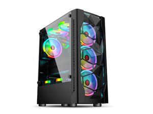 Airflow ATX Mid Tower PC Gaming Case with  Opening Tempered Glass Panels Gaming Style Windows Computer Case Desktop Cases 220T RGB FAN Black Steel /CPSS/ Tempered Glass  ATX Mid Tower Computer Case