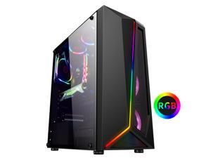 UKCOCO Computer Case, ATX Mid Tower Computer Case, High Airflow metal Mesh Design, Digital-RGB Lighting ,120mm RGB Case Fans, Black