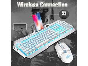 UKCOCO Wireless Gaming Keyboard and Mouse,Blue Backlit Rechargeable Keyboard Mouse with 3800mAh Battery Metal Panel,Mechanical Feel Keyboard and 7 Color Gaming Mute Mouse for PC Gamer White UKCOCO Wireless Gaming Keyboard and Mouse,Blue Backlit Rechargeable Keyboard Mouse with 3800mAh Battery Metal Panel,Mechanical Feel Keyboard and 7 Color Gaming Mute Mouse for PC Gamer White