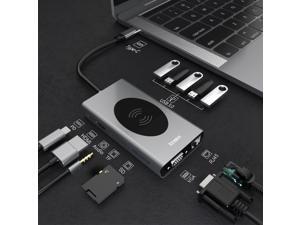 Docking Station, USB C Hub, 13 in 1 USB C Adapter for MacBook and Windows with 4K HDMI Port, 5 USB 3.0 Port, 87W PD Charging Port, 3.5mm Audio Port, TF/SD Card Reader, RJ45, VGA and Wireless Charger Docking Station, USB C Hub, 13 in 1 USB C Adapter for MacBook and Windows with 4K HDMI Port, 5 USB 3.0 Port, 87W PD Charging Port, 3.5mm Audio Port, TF/SD Card Reader, RJ45, VGA and Wireless Charger