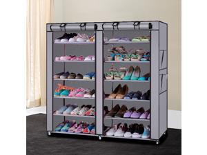 HOMEMAXS 6-Row 2-Line 12 Lattices Non-woven Fabric Shoe Rack Grey
