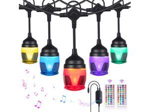 41ft LED String Lights, RGB String Lights Music Sync with 14 F12c Bulbs, IP65 Waterproof Dimmable LED Patio String Lights for Party Backyard Garden Christmas