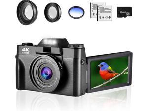 4K Digital Cameras for Photography,48MP Vlogging Camera for YouTube with 180° Flip Screen,with WiFi Connection,16X Digital Zoom,Wide-Angle Lens,Macro Lens,32GB Micro Card,2 Batteries(Black)