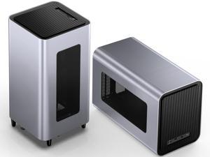 JONSBO V11 SILVER Mini-ITX Tower Computer Case,with PCI-E 4.0 Rise Cable ,Integrated Aluminum Alloy Shell ITX case, Pull-out Liner Design ,Support Air Cooling(Max.70mm),140mm FAN*1 , Silver