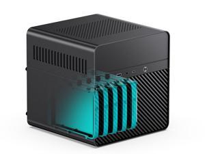 JONSBO N2 BLACK Mini NAS Case ITX, 5+1 Disk Bays Mini Aluminum with Steel Plate Case, Built-in 12cm Fan, SFX Power Bite (L150mm Max.), Support 65mm CPU Cooler , Integrated Upper Cover Removable,Black