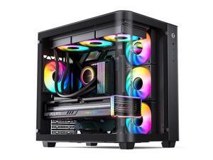 JONSBO TK-3 BLACK One-piece Curved Glass Case, One-piece Curved Glass, Support BTF MB/Dual 360 AIO/ATX PSU/40Series GPU, with 10 Fan Positions, 270 Degree Side View Display,Column-less,Black