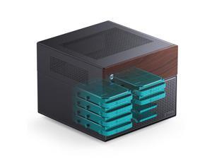 JONSBO N4 BLACK NAS mini Chassis, Walnut Wood, 8-Drive Bay/6*3.5 "HDD (4 hot-swap,2 non hot-swap), 2*2.5SSD,Micro ATX/ITX Case, USB3.2Gen2Type-C, 1x120mm Fan built-in, Black