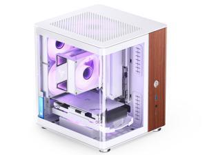 JONSBO TK-0 Separated Cabinet ITX Case Mini Tower,270° Dual-Curved Glass, Al/Solid Walnut Wood, Compact Desktop Case SP GPU 230mm,Separate Air Intake for PSU, Multi Vents Cooling,4 Fan Position,White