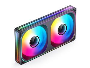 JONSBO ZB-240B PC Case Fan, Silent Computer Fan with Axis & 4-Sides Infinity Mirror, All-IN-One, Single Frame Unit with 2x120mm ARGB Fans, 4 Pin PWM,3Pin ARGB, Fan 2400RPM, Black