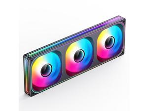 JONSBO ZB-360B PC Case Fan, Silent Computer Fan with Axis & 4-Sides Infinity Mirror, All-IN-One, Single Frame Unit with 3x120mm ARGB Fans, 4 Pin PWM,3Pin ARGB, Fan 2400RPM, Black