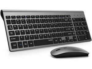 Wireless Keyboard and Mouse Combo, 2.4G Ultra Slim Compact Full Size Quiet Scissor Switch Keyboard and Mice Set for Windows, Mac OS, Laptop, PC - (Gray-Black)