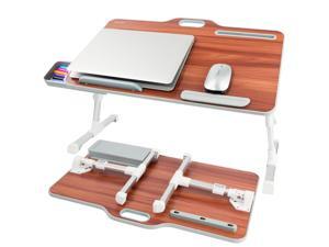 Laptop Bed Tray Table, Kavalan Portable Standing Desk, Foldable Laptop Bed Stand w/Top Handle, Storage Drawer & Phone/Pen Slot, Lap Desk for Working, Eating, Reading on Bed, Sofa & Couch, Cherry Wood