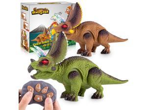 Remote Control Walking Dinosaur Toys for Kids, Kavalan Electronic RC Triceratops Robot Toys, Jurrasic World Toys with LED Glowing Eyes & Built-In Lights w/ Sound Effects, Ideal Gifts for Boys or Girls