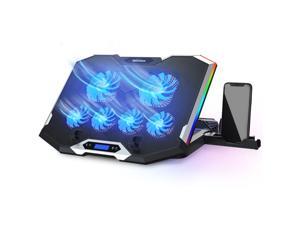 TopMate C11 Laptop Cooling Pad RGB Gaming Notebook Cooler, Laptop Fan Cooling Stand Adjustable Height with 6 Quiet Fans Blue LED Light, Computer Chill Mat with Phone Stand, for 15.6-17.3 Inch Laptops