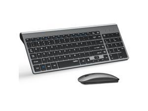 Wireless Keyboard and Mouse Ultra Slim Combo, TopMate 2.4G Silent Compact USB Mouse and Scissor Switch Keyboard Set with Cover, 2 AA and 2 AAA Batteries, for PC/Laptop/Windows/Mac - Gray Black