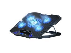 TopMate C5 Laptop Cooling Pad Gaming Notebook Cooler, Laptop Fan Cooling Stand Adjustable Height with 5 Quiet Fans Blue LED Light, Computer Chill Mat with LCD Controller, for 10-15.6 Inch Laptops