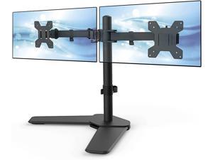 Dual Monitor Stand, MARBOO Free Standing Desk Mount Stand Full Motion LED LCD Monitor Arms for 2 Screens up to 27 Inches with Swivel and Tilt Adjustment, 17.6lbs per Arm (Black)
