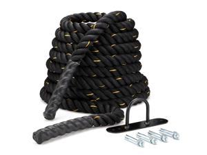 Exercise Battle Rope, 1.5inch/30 ft Heavy Fitness Rope for Strength Training, 100% Solid Poly Dacron, Exercise Equipment for Home Gym Outdoor Workout Cardio, Anchor included