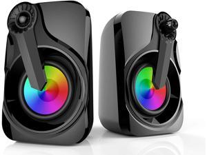 Computer Speakers, PC Speakers USB Powered 3.5mm Multimedia with RGB Light for Laptop, PC, Smartphone, TV (Colorful Speakers), T2
