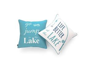 Lake House Indoor Outdoor Pillow Cover ONLY Water Resistant for Patio Lounge Sofa Aqua Navy White Life Better Go Jump in Lake 18quotx18quot Set of 2 Lake House Indoor Outdoor Pillow Cover ONLY Water Resistant for Patio Lounge Sofa Aqua Navy White Life Better Go Jump in Lake 18quotx18quot Set of 2