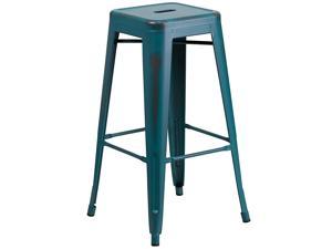 Commercial Grade 30quot High Backless Distressed Kelly BlueTeal Metal IndoorOutdoor Barstool