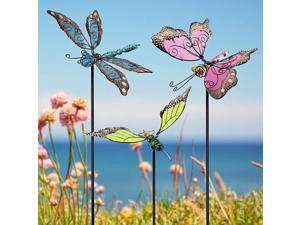34 Inch Butterfly Garden Stakes Decor Dragonfly Hummingbird Stakes Glow in Dark Metal Yard Art Indoor Outdoor Lawn Pathway Patio Ornaments Set of 3