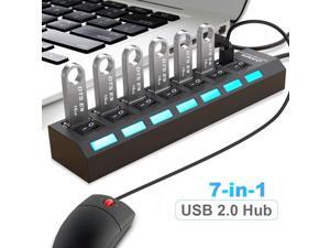 Multi Port USB Splitter, 7-Ports USB 2.0 Hub High Speed ON/Off Individual Switch with LEDs Compatible for All USB Device (7-Ports) Multi Port USB Splitter, 7-Ports USB 2.0 Hub High Speed ON/Off Individual Switch with LEDs Compatible for All USB Device (7-Ports)