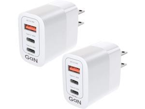 USB C Charger 65W[2 Pack] Gan iPhone Fast Charger PD +QC 3.0/PPS with 3-Port Mini Type C Adapter Compatible for iPhone 14/14 Pro Max/14 Plus/13/12/11 MacBook Pro iPad Pro Apple Watch Samsung