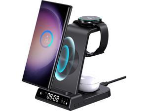 Wireless Charger for Samsung Galaxy S22 Ultra Samsung Charging Station with Clock for Galaxy S23 UltraS21S20Z Flip3Note 20 Samsung Watch Charger for Galaxy Watch 55Pro43Active 2 Buds 2Pro