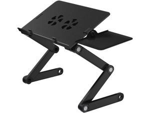 Adjustable Laptop Stand for up to 17 inch Laptops, Portable Laptop Table Stand with 2 CPU Cooling Fans, Detachable Mouse Pad, Ergonomic Lap Desk, TV Bed Tray, Standing Desk. Black Color.