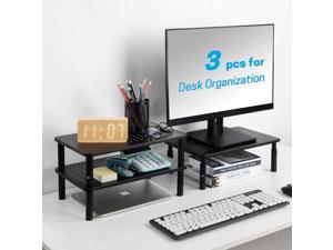 Monitor Stand Laptop Stand Computer Riser Stand 3 Height Adjustable Metal Vented Platform Monitor Riser Stand for Printer Laptop PC Desktop Stand for Office Home (Black)