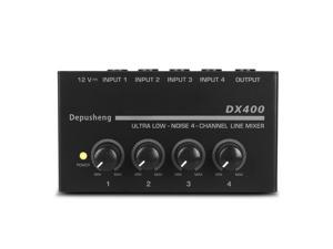 Depusheng DX400 4 Channels Mixer Mixing Console Ultra Compact Low Noise Line Mono Audio Mixer with Power Adapter