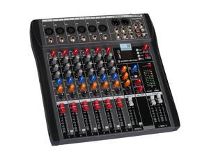 DEPUSHENG DX6 Audio Mixer 6 Channels Mixing Console with XLR Connect USB Music Input 3 band EQ 48V phantom Power For Recording DJ Studio black