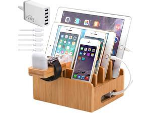 Pezin & Hulin Bamboo Charging Station, with Power Charger HUB ,5 Cables, Cell Phone Charging Stand for Multiple Devices, Phones, Tablets.(Includes 5 Port USB Charger,5 Cables , iWatch & AirPod Stand) Pezin & Hulin Bamboo Charging Station, with Power Charger HUB ,5 Cables, Cell Phone Charging Stand for Multiple Devices, Phones, Tablets.(Includes 5 Port USB Charger,5 Cables , iWatch & AirPod Stand)