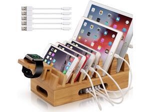 Pezin & Hulin Bamboo Charging Station with Watch Stand,5 Cables. Wood Docking Stand Electronic Organizer for Multiple Devices.(No Charger HUB) Pezin & Hulin Bamboo Charging Station with Watch Stand,5 Cables. Wood Docking Stand Electronic Organizer for Multiple Devices.(No Charger HUB)