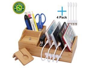 Pezin & Hulin Multiple USB Charger Stand, Wood Desk Docking Station Organizer for Cell Phones, Tablet, AirPods, iWatch Stand (Includes 4 Cables BUT NO Charger HUB) Pezin & Hulin Multiple USB Charger Stand, Wood Desk Docking Station Organizer for Cell Phones, Tablet, AirPods, iWatch Stand (Includes 4 Cables BUT NO Charger HUB)