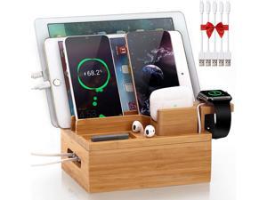 Pezin & Hulin Charging Station for Multiple Devices, Bamboo 3 Slots Charger Stand for Apple Product, Cellphone, AirPods, iWatch,Tablet .(Includes 5 Cables, Watch & headset Stand, NO Charger HUB) Pezin & Hulin Charging Station for Multiple Devices, Bamboo 3 Slots Charger Stand for Apple Product, Cellphone, AirPods, iWatch,Tablet .(Includes 5 Cables, Watch & headset Stand, NO Charger HUB)