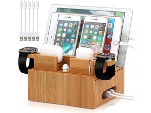 Pezin & Hulin Bamboo Charging Station, Desktop Dock Stand Organizer for Cellphones and Tablets, with Bonus 2 Dock Stands for Apple Watch & AirPods (Includes 5 Cables, NO Charger HUB) Pezin & Hulin Bamboo Charging Station, Desktop Dock Stand Organizer for Cellphones and Tablets, with Bonus 2 Dock Stands for Apple Watch & AirPods (Includes 5 Cables, NO Charger HUB)
