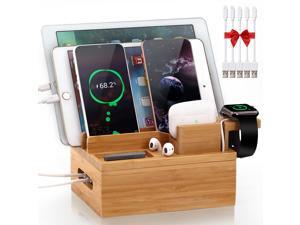 Bamboo Charging Station for Multiple Device, Pezin & Hulin Desktop Phone Docking Station Organizer, Included 5 Charging & Sync Cables, iWatch & AirPod Stand (NO USB Charger) Bamboo Charging Station for Multiple Device, Pezin & Hulin Desktop Phone Docking Station Organizer, Included 5 Charging & Sync Cables, iWatch & AirPod Stand (NO USB Charger)