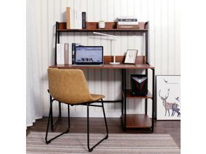 Modern Study Computer Desk With Hutch And Bookshelf For Small Spaces,black Metal Frame
