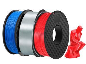 3 Packs of 1.75 mm Consumables for PLA 3D Printers for 3D Printers, Dimensional Accuracy +/- 0.03 mm, 1KG Spool(2.2lbs) x3, (Red + Silver + Blue-3 pieces)