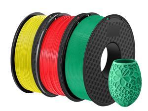 3 Packs of 1.75 mm Consumables for PLA 3D Printers for 3D Printers, Dimensional Accuracy +/- 0.03 mm, 2 KG Spools,(Green+red+yellow-3 pieces)